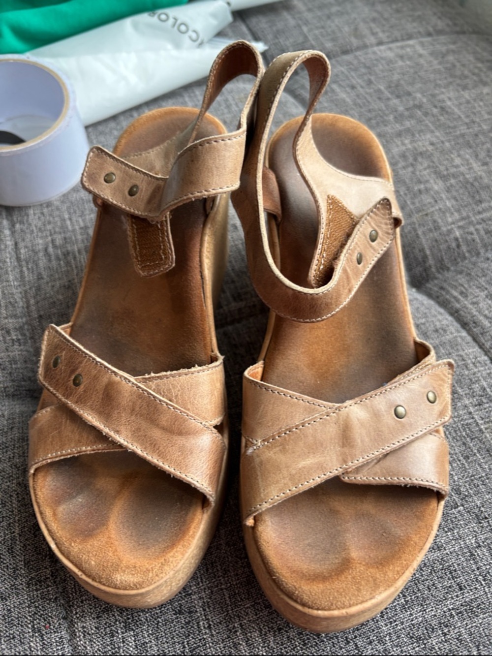 Taos Footwear tan leather crisscross slingback sandals